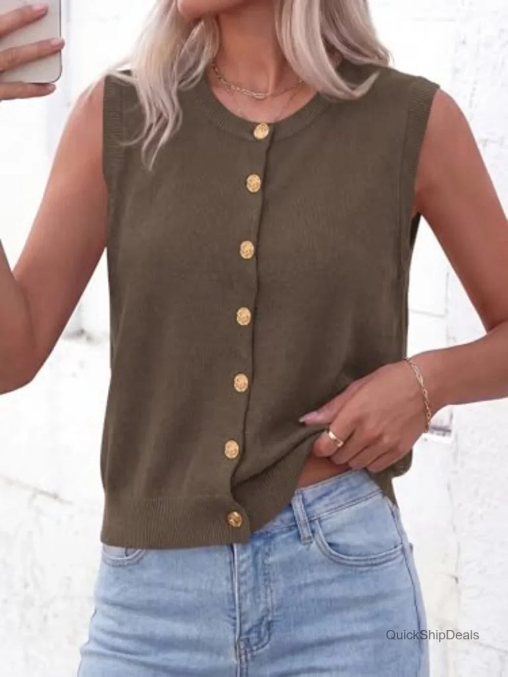 Sweater Vest Women Button Down Knit Sleeveless Cardigan Loose Fit Casual